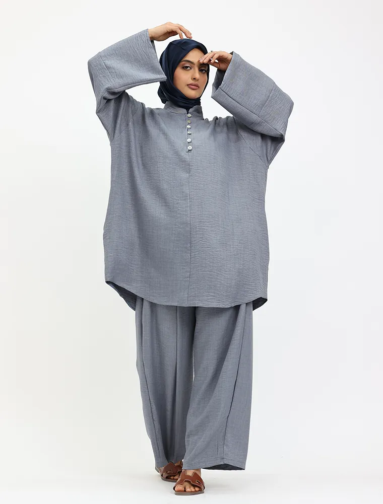 Denim Linen Feel Button Detail Co Ord Set